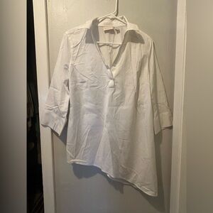 Chico's White 3/4 Sleeve Asymmetrical Button Down